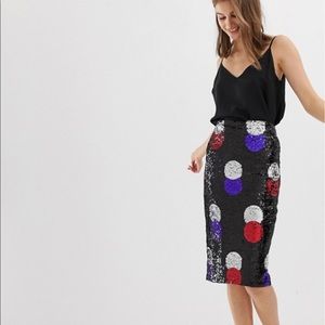 ASOS Warehouse spot sequin skirt in black